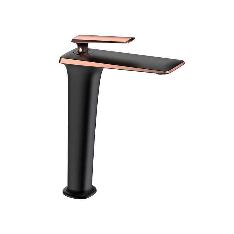 Mexen Purus aukštas praustuvo maišytuvas, juodas/rožinis auksas - 745810-76