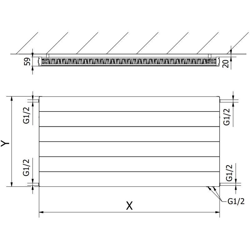 Mexen CVL11 Linijinis plokščias radiatorius 300 x 1100 mm, apatinis prijungimas, 500 W, baltas - W611L-030-110-00