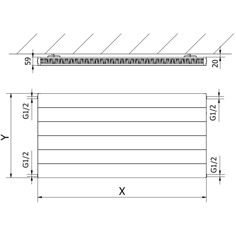 Mexen CL11 Linijinis plokščias radiatorius 600 x 700 mm, šoninis prijungimas, 548 W, baltas - W411L-060-070-00