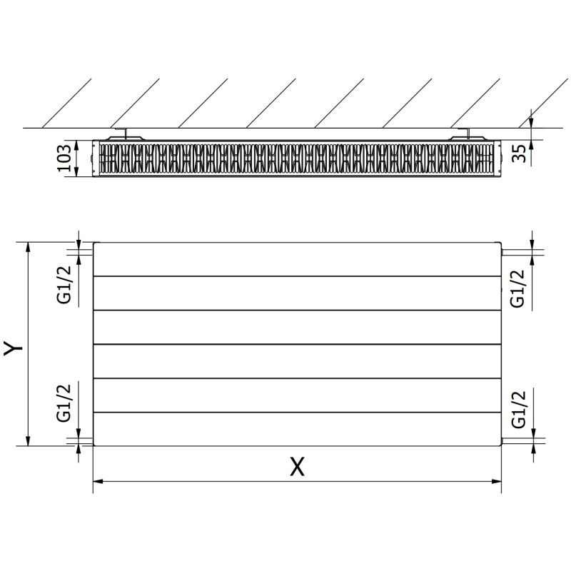 Mexen Line CL22 plokščias radiatorius 600 x 1000 mm, šoninis prijungimas, 1582 W, baltas - W422L-060-100-00