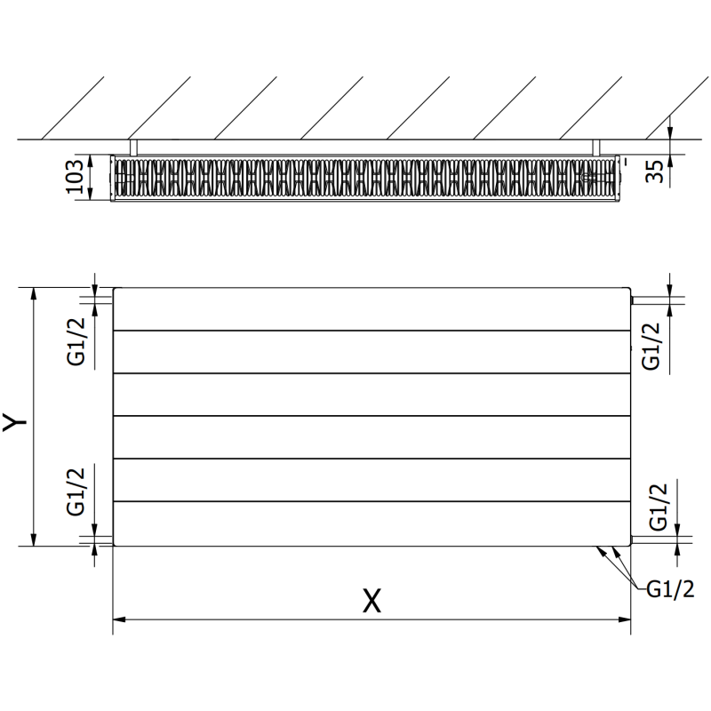 Mexen Line CVL22 plokščias radiatorius 300 x 500 mm, apatinis prijungimas, 450 W, baltas - W622L-030-050-00