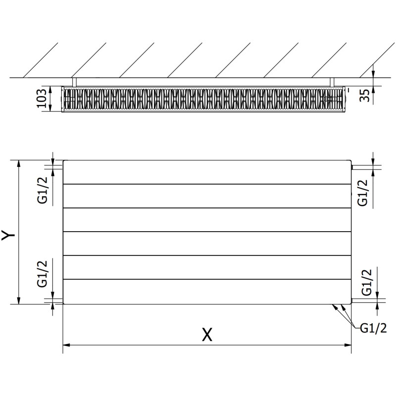 Mexen CVL22 Plokščias radiatorius 500 x 2000 mm, apatinis prijungimas, 2729 W, baltas - W622L-050-200-00