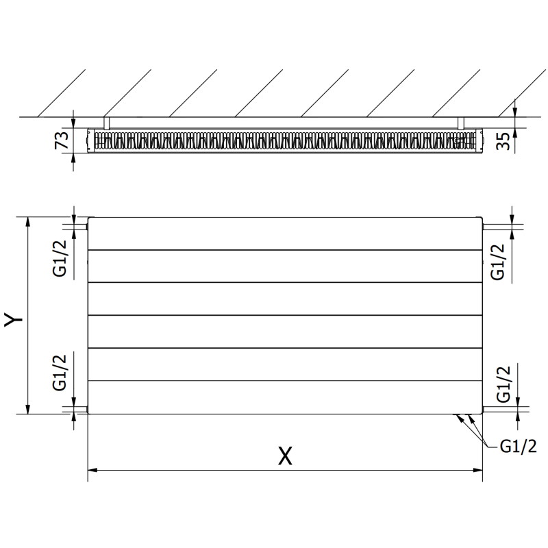 Mexen CVL21 Plokščias radiatorius Line 900 x 1600 mm, apatinis jungtis, 2543 W, baltas - W621L-090-160-00