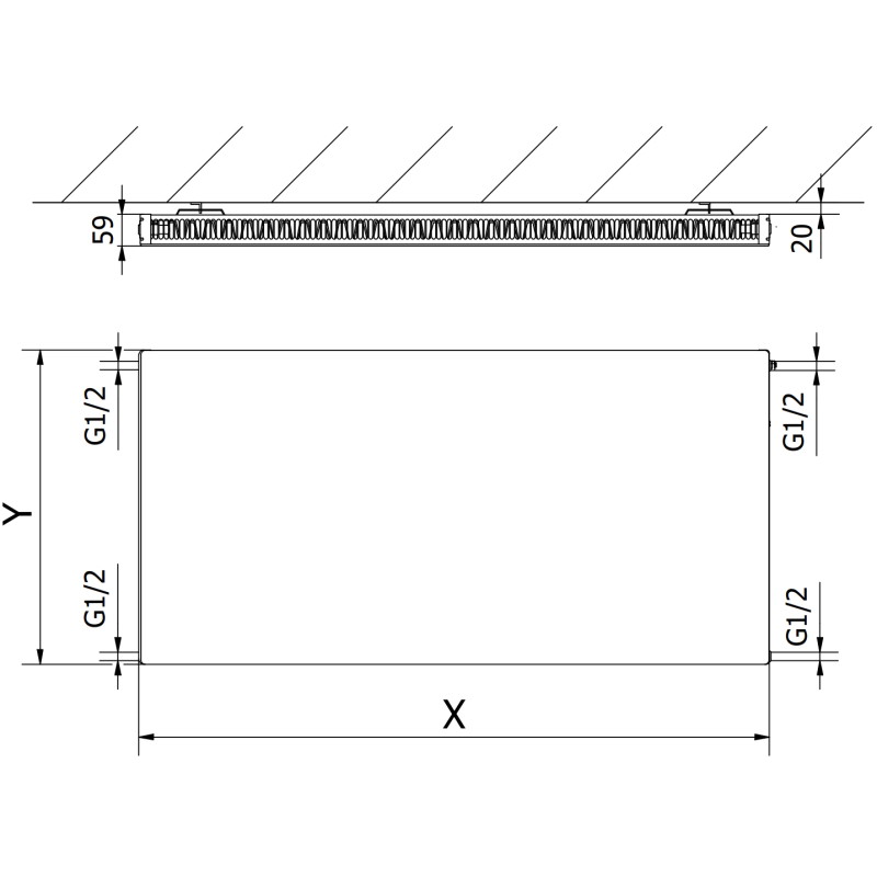 Mexen CF11 Plokščias plokštinis radiatorius 300 x 1300 mm, šoninis prijungimas, 591 W, baltas - W411F-030-130-00