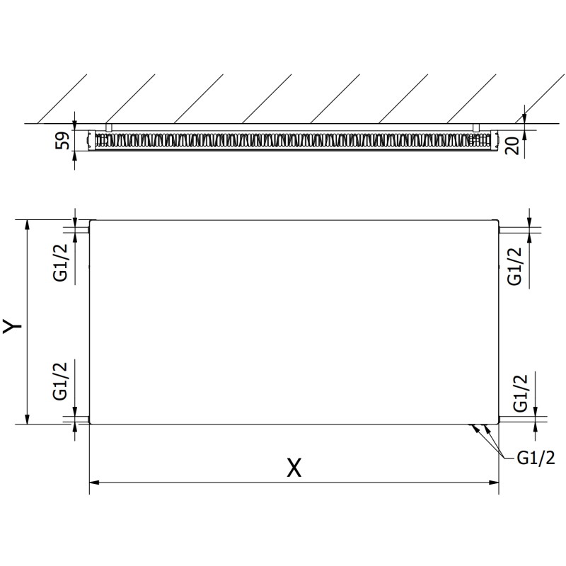 Mexen CVF11 Plokščias plokščias radiatorius 600 x 1100 mm, apatinis prijungimas, 862 W, baltas - W611F-060-110-00