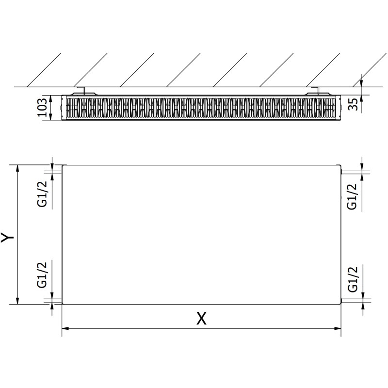 Mexen CF22 Plokščias plokštelinis radiatorius 600 x 1400 mm, šoninis prijungimas, 2215 W, baltas - W422F-060-140-00