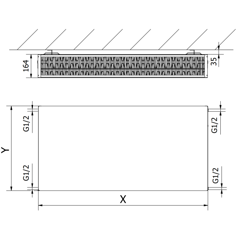 Mexen Flat CF33 plokščias radiatorius 300 x 1800 mm, šoninis prijungimas, 2232 W, baltas - W433F-030-180-00