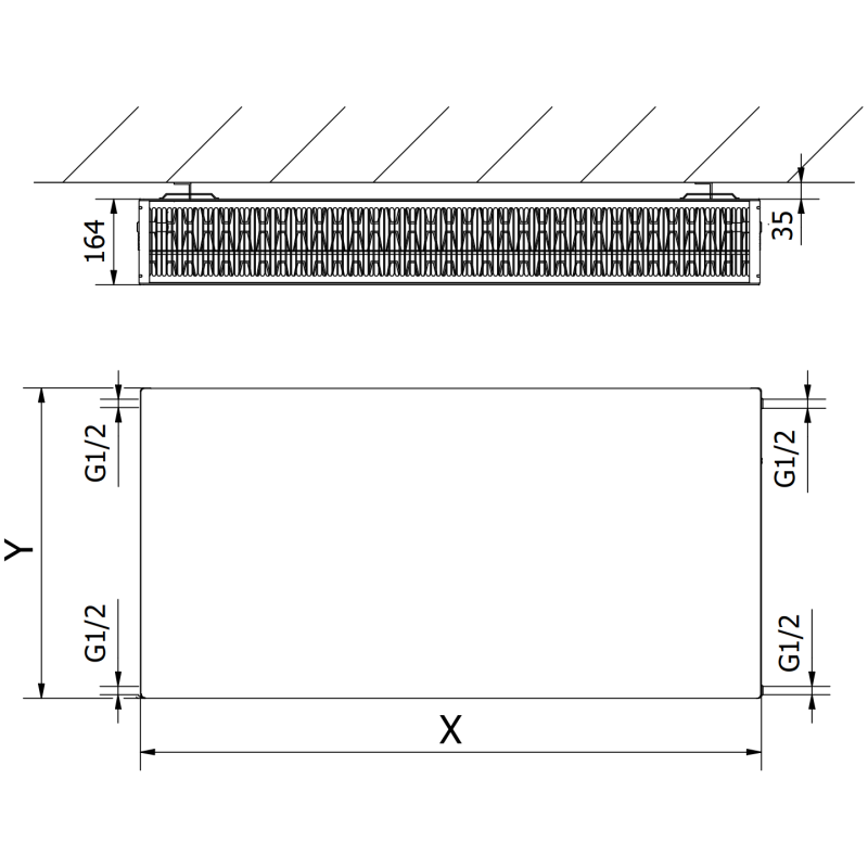 Mexen Flat CF33 plokščias radiatorius 400 x 1100 mm, šoninis prijungimas, 1740 W, baltas - W433F-040-110-00