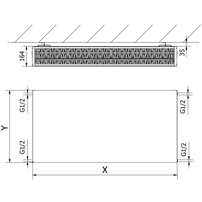 Mexen CF33 Plokščias 600 x 700 mm plokštelių radiatorius, šoninis prijungimas, 1541 W, baltas - W433F-060-070-00
