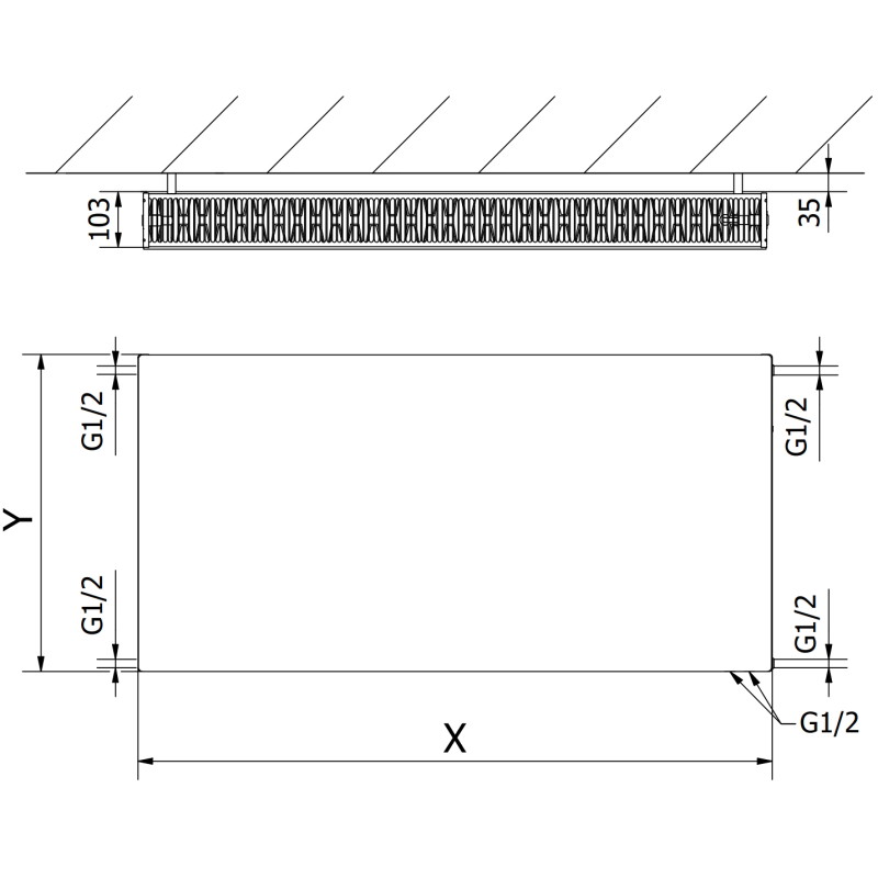 Mexen CVF22 Plokščias plieninis radiatorius 600 x 400 mm, apatinis prijungimas, 633 W, baltas - W622F-060-040-00