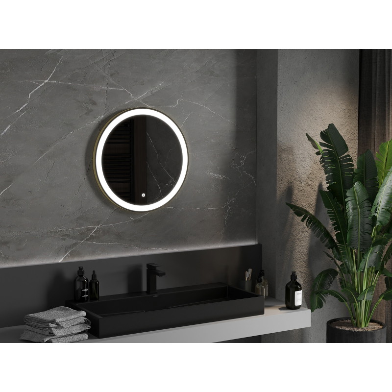Mexen Esso apšviestas vonios veidrodis, apvalus 60 cm, LED 6000K, antibrangsta, auksinis rėmelis - 9825-060-060-611-50