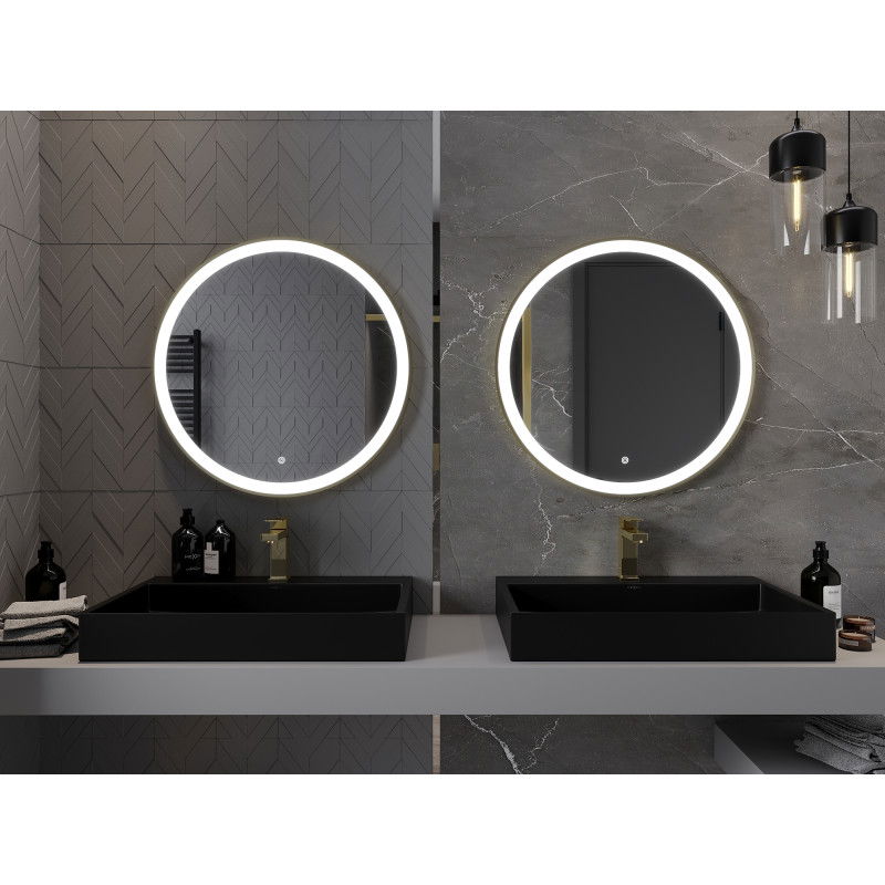 Mexen Esso apšviestas apvalus vonios kambario veidrodis, 70 cm, LED 6000K, priešrūkis, auksinis rėmas - 9825-070-070-611-50