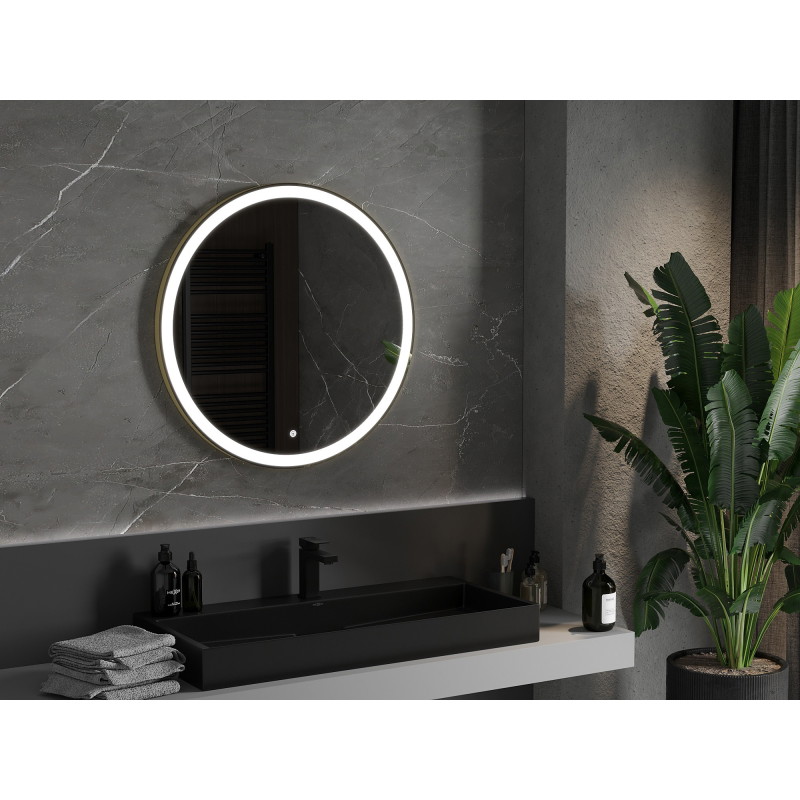 Mexen Esso apšviestas vonios veidrodis, apvalus 80 cm, LED 6000K, priešrūkis, auksinis rėmas - 9825-080-080-611-50