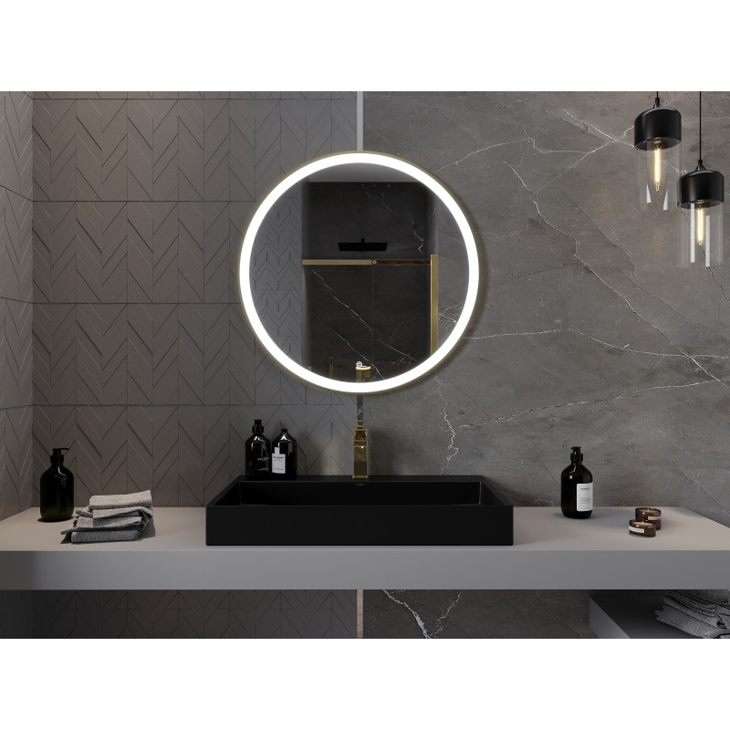 Mexen Esso apšviestas vonios veidrodis, apvalus 80 cm, LED 6000K, priešrūkis, auksinis rėmas - 9825-080-080-611-50
