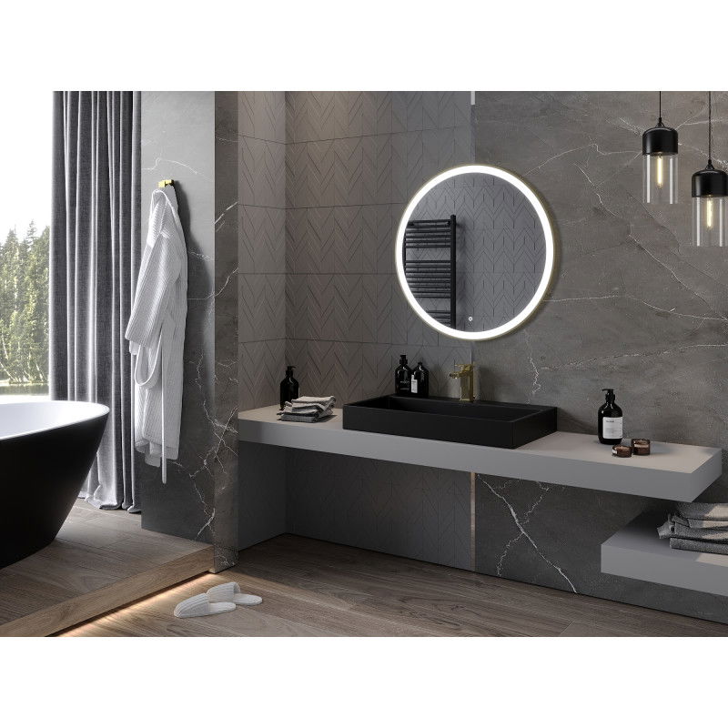 Mexen Esso apvalus veidrodinis, apšviestas veidrodis, 80 cm, LED 6000K, priešrūkinis, auksinis rėmas - 9825-080-080-611-50