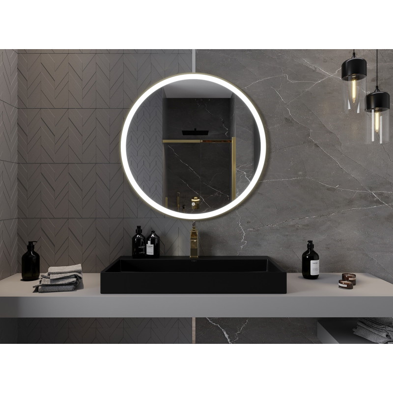 Mexen Esso apšviestas vonios veidrodis, apvalus 90 cm, LED 6000K, apsauga nuo rasojimo, aukso rėmas - 9825-090-090-611-50