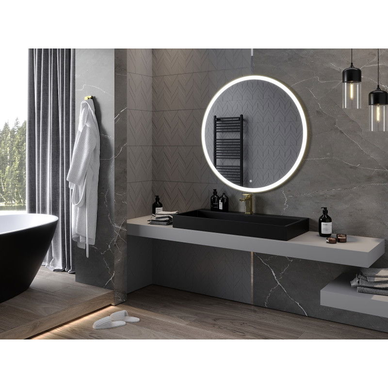 Mexen Esso apvalus apšviestas vonios veidrodis, 100 cm, LED 6000K, anti-rūkas, auksinis rėmas - 9825-100-100-611-50