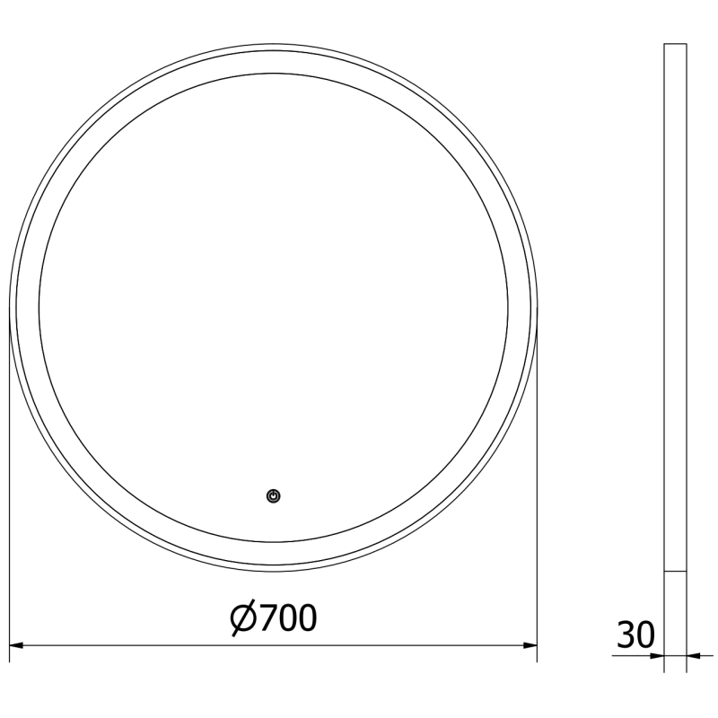 Mexen Esso apvalus apšviestas veidrodis vonios kambariui, 70 cm, LED 6000K, antifog, juodas rėmelis - 9825-070-070-611-70