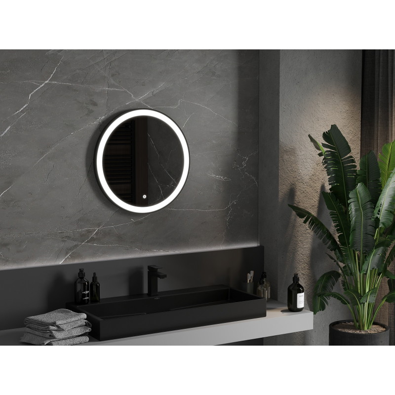 Mexen Esso apšviestas vonios veidrodis, apvalus 60 cm, LED 6000K, nuo rasojimo, juodas rėmas - 9825-060-060-611-70