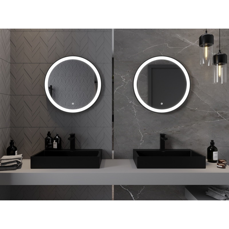 Mexen Esso vonios veidrodis su apšvietimu, apvalus 60 cm, LED 6000K, nuo rasojimo, juodas rėmas - 9825-060-060-611-70