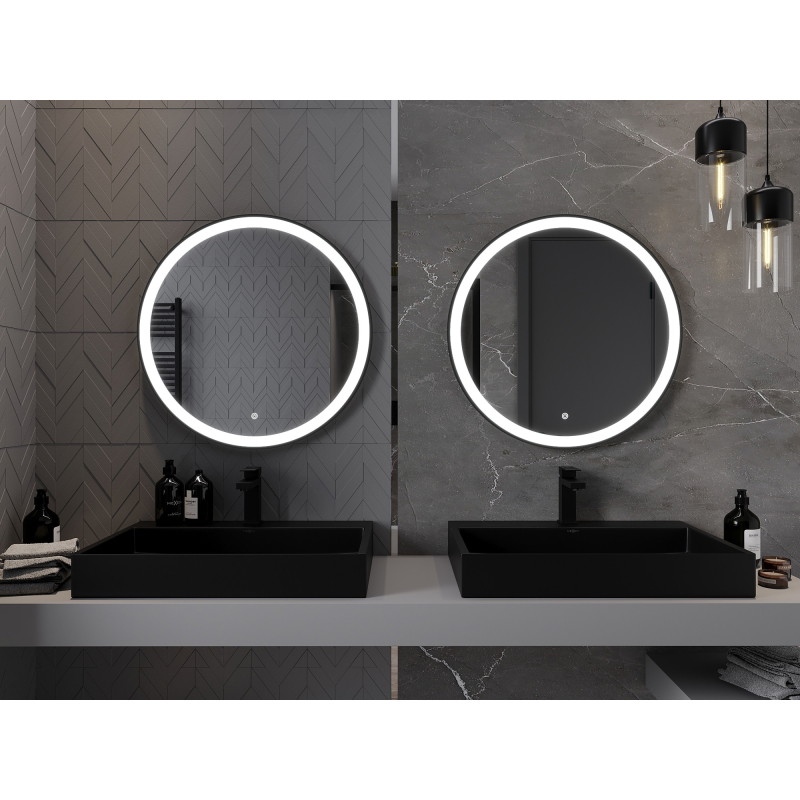 Mexen Esso apvalus apšviestas vonios veidrodis, 70 cm, LED 6000K, anti-rūkas, juodas rėmelis - 9825-070-070-611-70