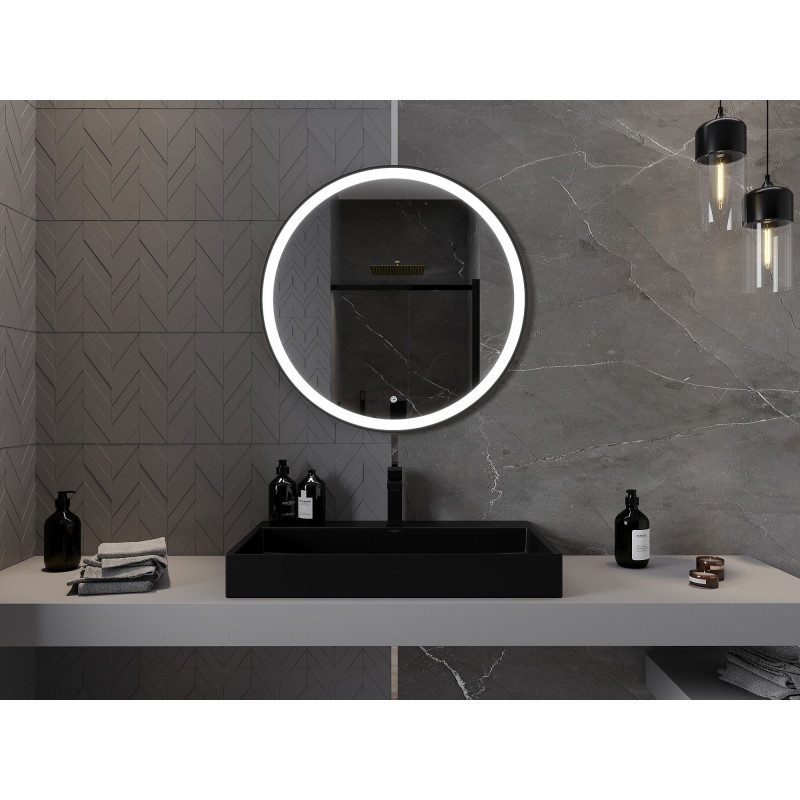 Mexen Esso su apšvietimu apvalus vonios veidrodis, skersmuo 80 cm, LED 6000K, antifog, juodas rėmas - 9825-080-080-611-70