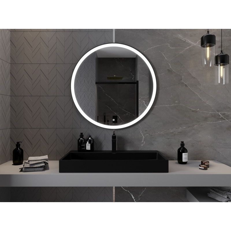 Mexen Esso apšviestas vonios veidrodis, apvalus 90 cm, LED 6000K, nuo rasojimo, juodas rėmas - 9825-090-090-611-70