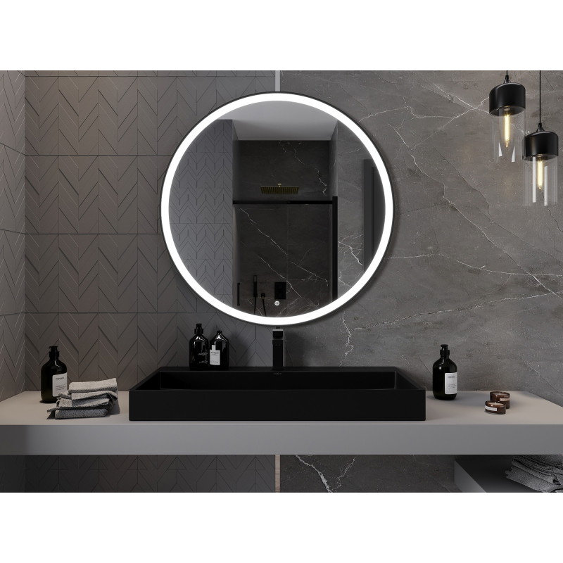 Mexen Esso apšviestas vonios veidrodis, apvalus 100 cm, LED 6000K, apsauga nuo rasojimo, juodas rėmas - 9825-100-100-611-70