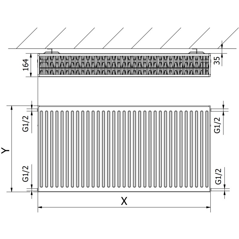 Mexen C33 plokščias radiatorius 900 x 1500 mm, šoninis prijungimas, 4773 W, antracitas - W433-090-150-66