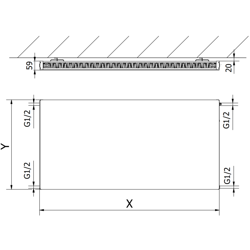 Mexen Flat CF11 plokščias radiatorius 500 x 1100 mm, šoninis prijungimas, 751 W, antracitas - W411F-050-110-66