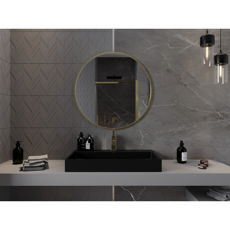 Mexen Loft Apvalus vonios veidrodis 85 cm, auksinis rėmas - 9850-085-085-000-50