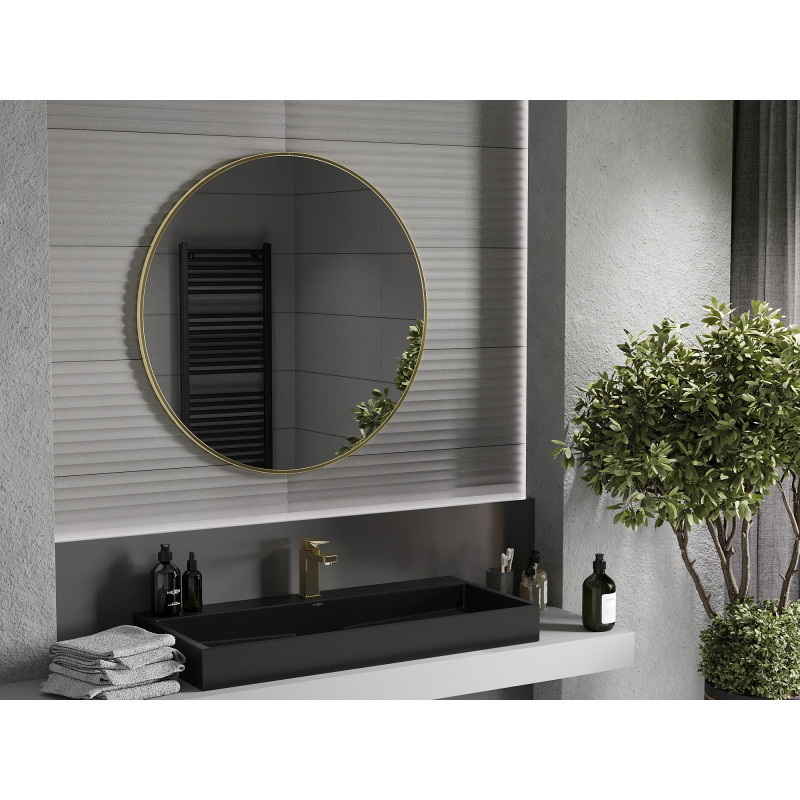 Mexen Loft Apvalus vonios veidrodis, 90 cm, šlifuoto aukso spalvos rėmas - 9850-090-090-000-50