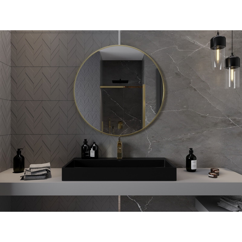 Mexen Loft apvalus vonios kambario veidrodis 95 cm, šlifuoto aukso spalvos rėmas - 9850-095-095-000-50