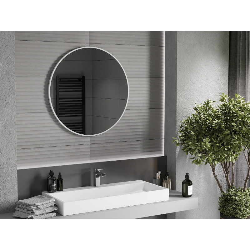 Mexen Loft apvalus vonios veidrodis, 80 cm, baltas rėmas - 9850-080-080-000-20