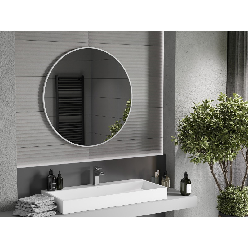 Mexen Loft Apvalus vonios veidrodis 90 cm, balta rėmas - 9850-090-090-000-20
