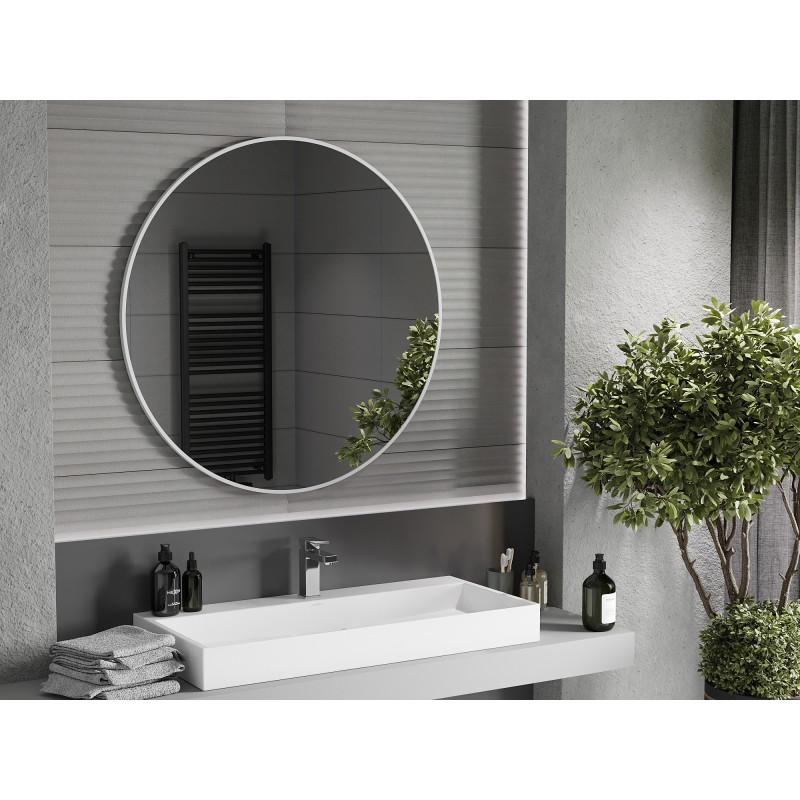 Mexen Loft apvalus vonios kambario veidrodis 100 cm, balti rėmai - 9850-100-100-000-20