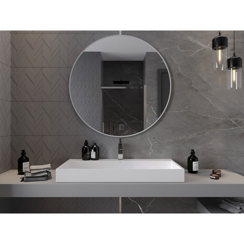 Mexen Loft apvalus vonios kambario veidrodis 100 cm, balti rėmai - 9850-100-100-000-20