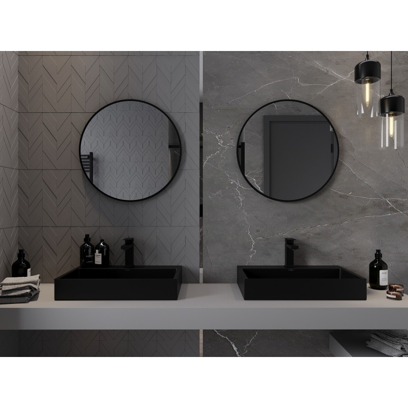 Mexen Loft vonios kambario veidrodis apvalus 65 cm, juodas rėmas - 9850-065-065-000-70