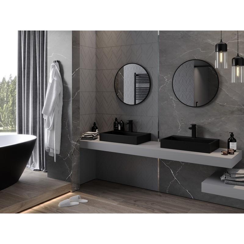 Mexen Loft apvalus vonios kambario veidrodis 65 cm, juodas rėmas - 9850-065-065-000-70