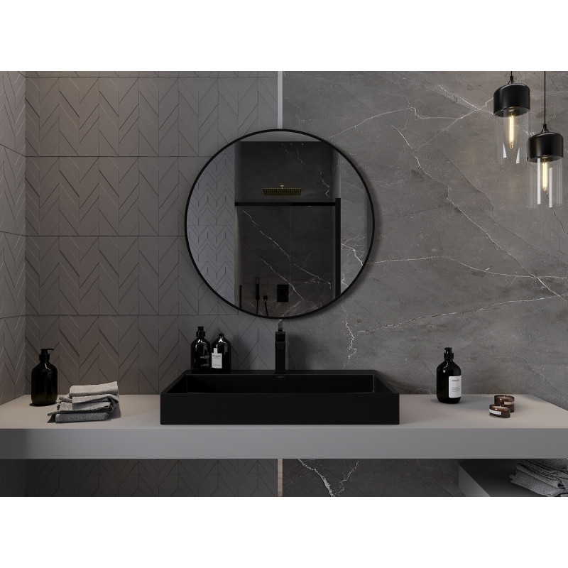 Mexen Loft apvalus vonios veidrodis 85 cm, juodas rėmas - 9850-085-085-000-70