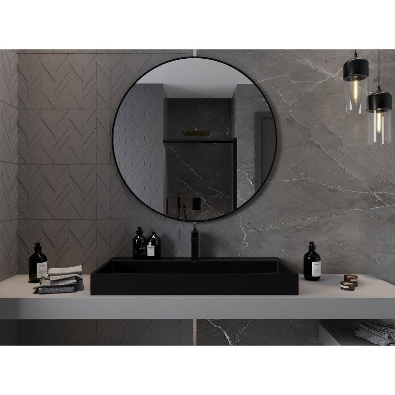 Mexen Loft apvalus vonios veidrodis 100 cm, juodas rėmelis - 9850-100-100-000-70