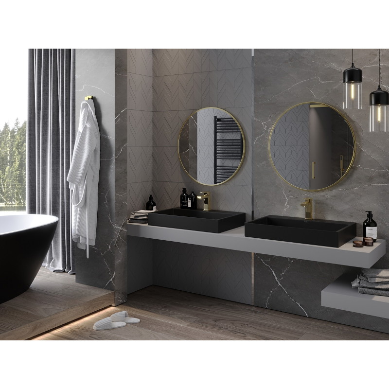 Mexen Loft Apvalus vonios kambario veidrodis 75 cm, šlifuoto aukso spalvos rėmas - 9850-075-075-000-50
