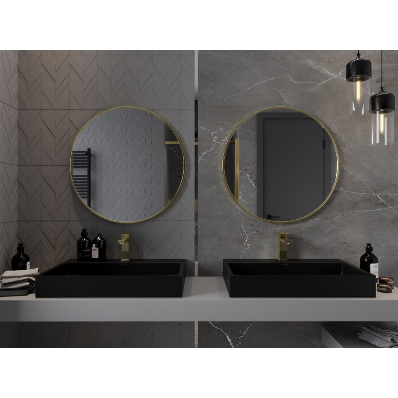 Mexen Loft Apvalus vonios kambario veidrodis 70 cm, šlifuoto aukso spalvos rėmas - 9850-070-070-000-50