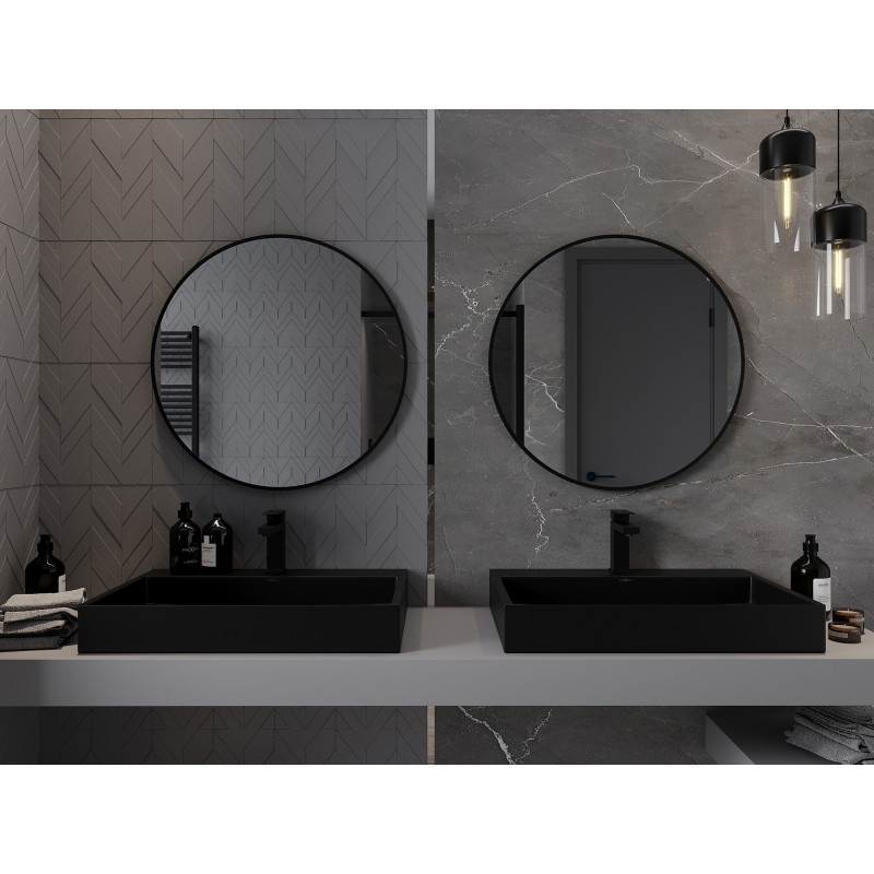 Mexen Loft apvalus vonios veidrodis 70 cm, juodas rėmas - 9850-070-070-000-70