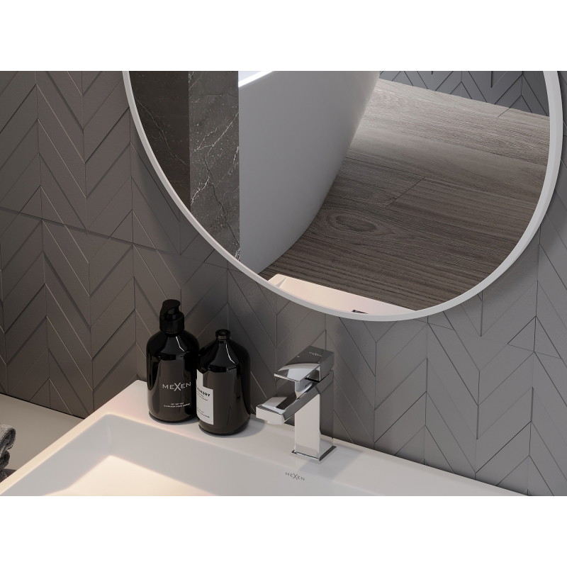 Mexen Loft apvalus vonios kambario veidrodis 100 cm, balti rėmai - 9850-100-100-000-20
