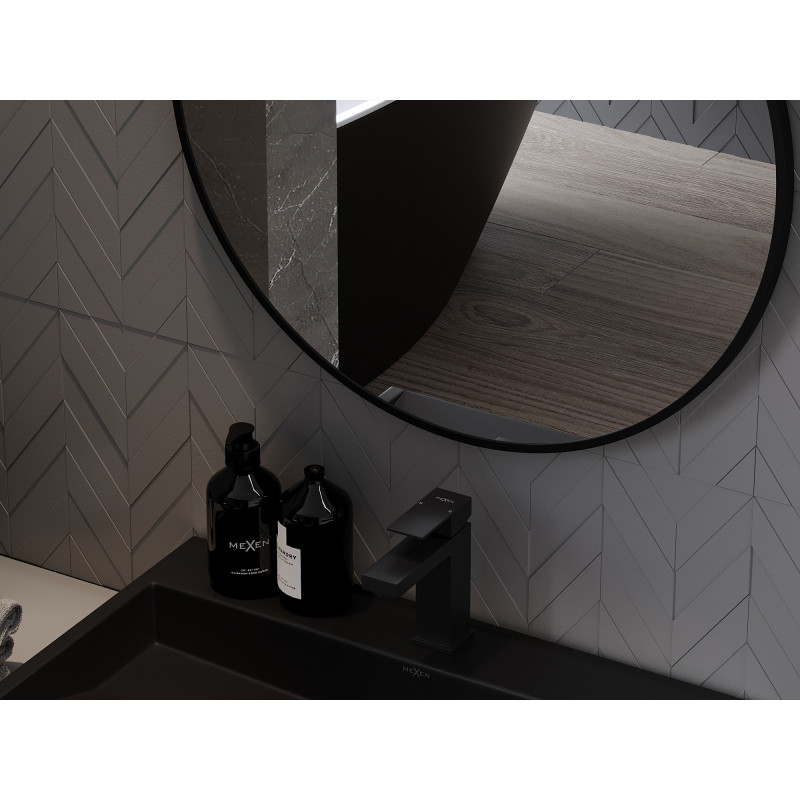 Mexen Loft apvalus vonios veidrodis 70 cm, juodas rėmas - 9850-070-070-000-70