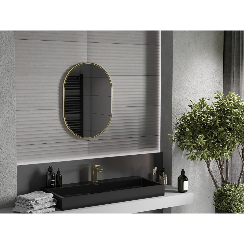 Mexen Loft ovalo formos vonios kambario veidrodis 70 x 50 cm, auksinis rėmas - 9851-070-050-000-50