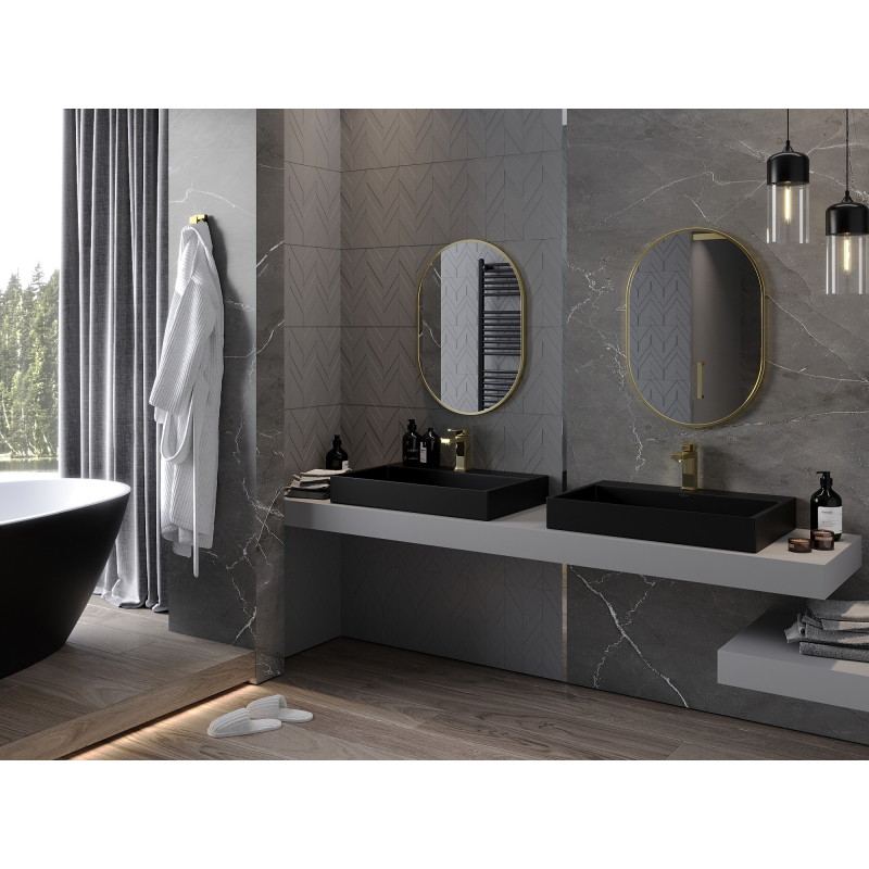 Mexen Loft ovalo formos vonios kambario veidrodis 70 x 50 cm, auksinis rėmas - 9851-070-050-000-50