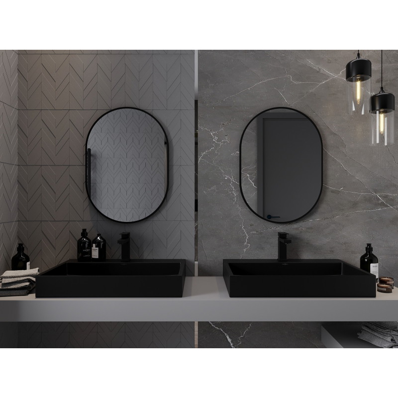 Mexen Loft ovalus vonios veidrodis 70 x 50 cm, juodas rėmelis - 9851-070-050-000-70