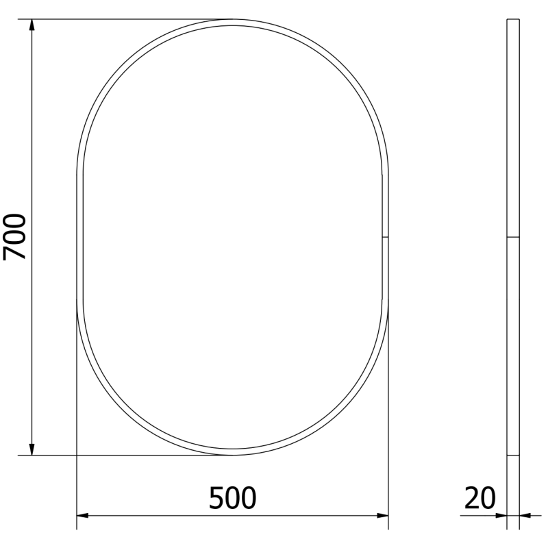 Mexen Loft vonios veidrodis ovalus 70 x 50 cm, juodas rėmas - 9851-070-050-000-70